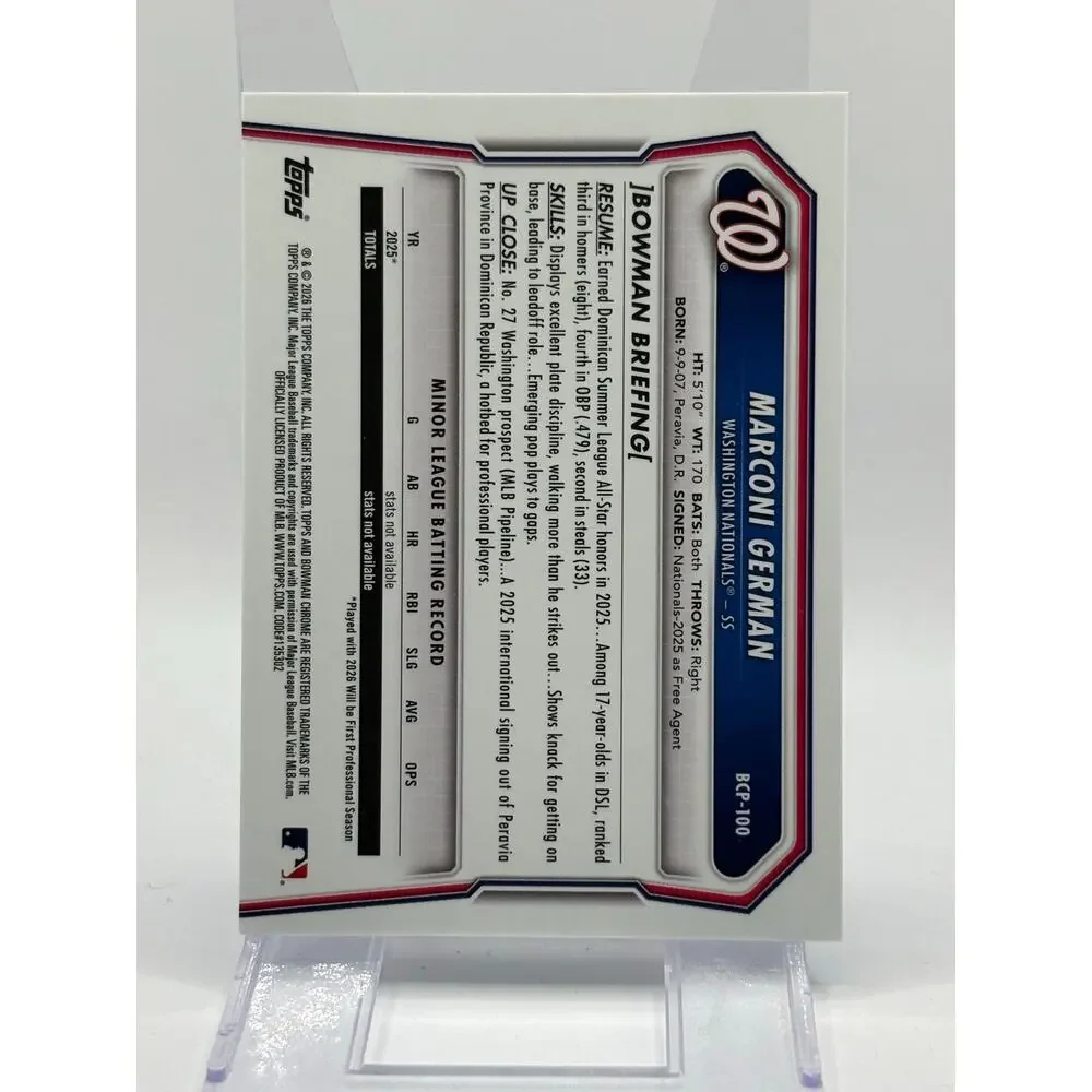 2026 Bowman Sapphire Chrome Marconi German 1st Bowman Washington Nationals